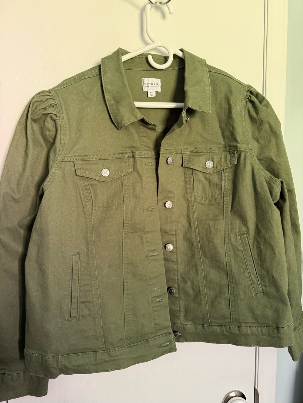 Crown & Ivy olive green denim jacket